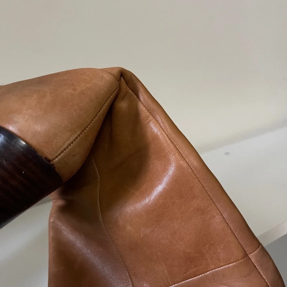 Aldo Tan Brown Over the Knee Leather Boots Almond Toe Chic Casual Festival